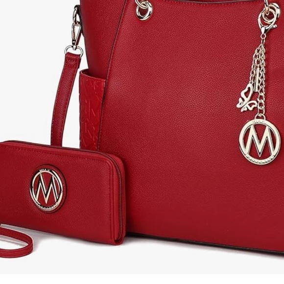 ~Michael Kors-Esque Red Tote Bag & Wallet Set w/Gold Tone “M” Hardware~ - Picture 9 of 14